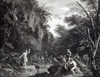 Saint John Preaching in the Wilderness, engraved by John Browne by Salvator Rosa